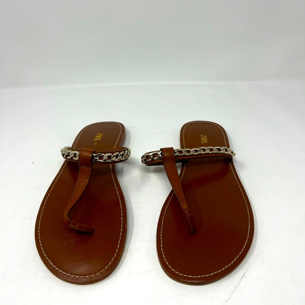 Zara Brown Sandals with Chain Embellishment